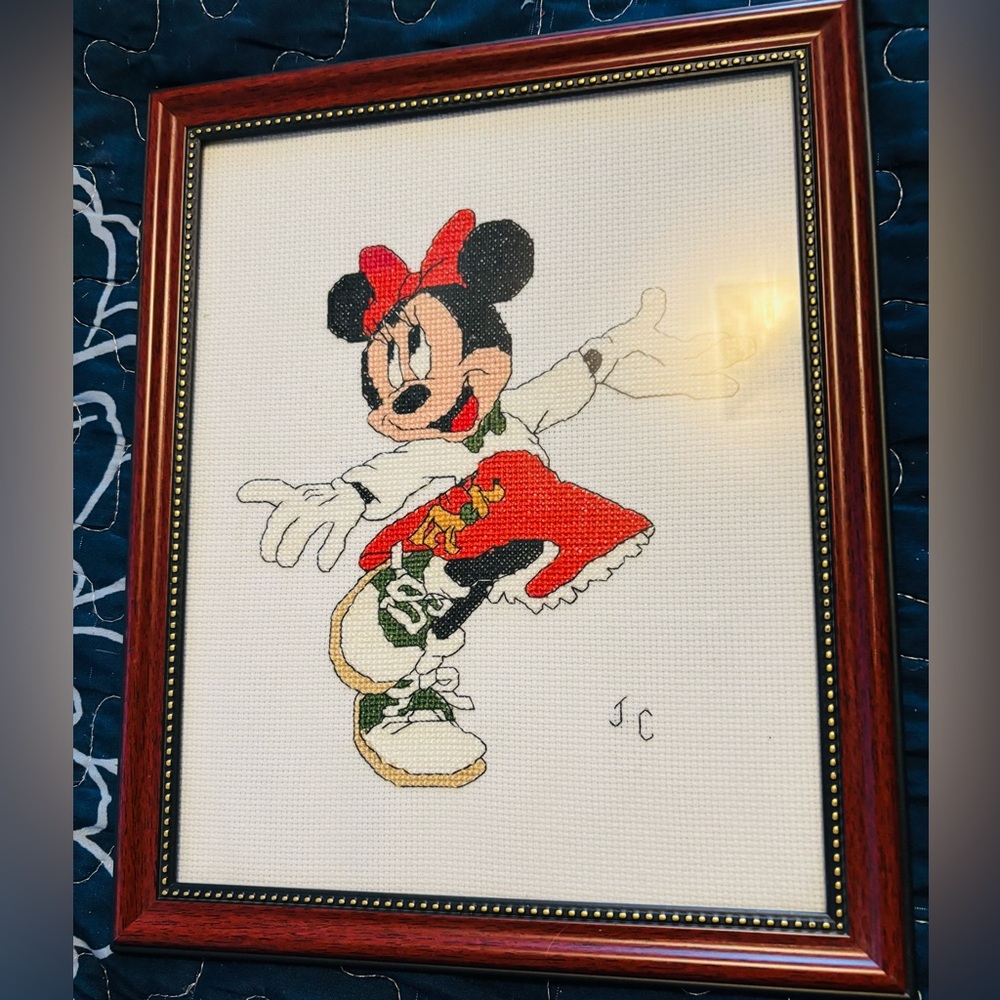 Framed Minnie Mouse Cross Stitch Art